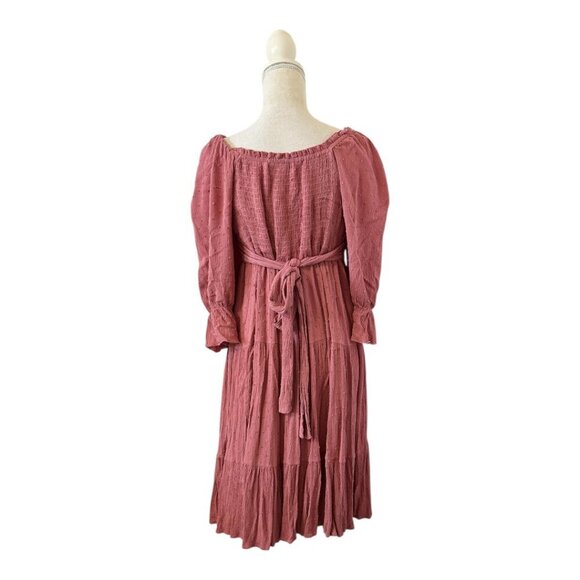 Lapis & Lillies Cottage Dress Women's Size Large Pink Midi Length Smocking JCD - Picture 2 of 9